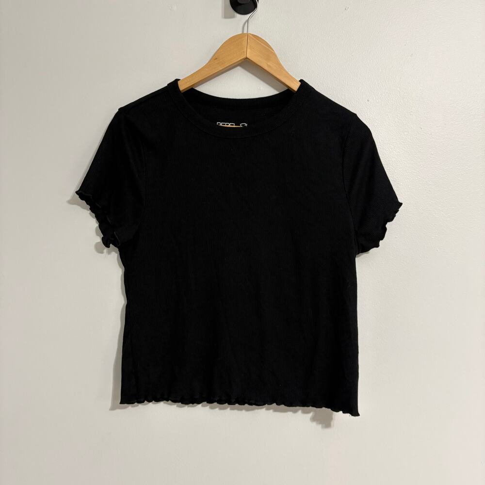 Women's Large Whimsygoth Basic Tee with Ruffle Sleeve/Hem Goth Grunge Rebel Sky